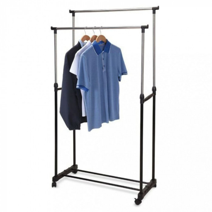 Storage Solutions Suport umerașe duble reglabil roți 80x42x(90-160) cm