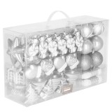 Set globuri si decoratiuni de Craciun, 77 piese, diverse dimensiuni, argintiu Household NewTrend