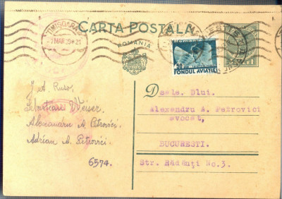 AX 249 CP VECHE-D-LUI ALEXANDRU A. PETROVICI, AVOCAT-BUCURESTI-TIMISOARA -1939 foto