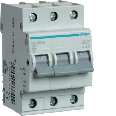 Siguranta automata 20A 3P Curba C 6ka Hager MC320A foto