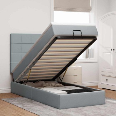 vidaXL Cadru de pat otoman cu saltea țesătură gri deschis 90x190cm 3313119 foto