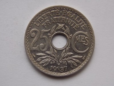 25 CENTIMES 1937 FRANTA foto