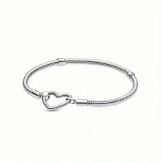 Bratara pentru talismane/charmuri argint 925, JW1135, model inima, placata cu rodiu