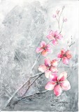 E104. Tablou original, Flori si gheata, acuarela pe hartie, neinramat, 21x29cm, Abstract, RavariuArt