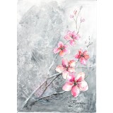 E104. Tablou original, Flori si gheata, acuarela pe hartie, neinramat, 21x29cm