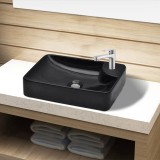 Chiuvetă de baie din ceramică cu gaură pentru robinet, negru, vidaXL