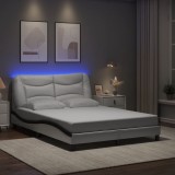 VidaXL Cadru de pat cu LED, alb și negru, 140x200 cm, piele ecologică