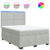 Cumpara ieftin Pat box spring cu saltea, gri deschis, 140x200 cm, catifea