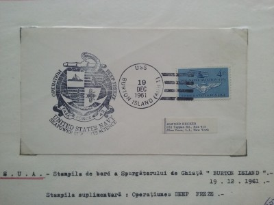 1961-SUA-Sparg. Burton Island-Oper.Deep Freeze -Plic circ. foto