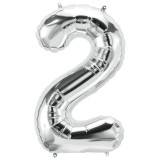 Balon Folie Metalizata Cifra 2 Argintiu 80cm - Aniversare Copii, Petrecere