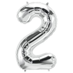 Balon din folie metalizata, Cifra 2, aniversare, 80 cm, Argintiu