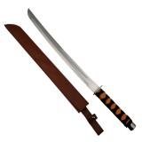Sabie Vanatoare Ninja, 70cm, Otel, Argintiu, Teaca Piele, Maner Lemn, Ideallstore