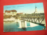 Ilustrata Oradea - Podul cu 3 soldati si Biserica Reformata ,stamp.Cenzura 1918, Circulata, Printata