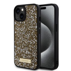 Husa originala Guess iPhone 15 Rhinestone Metal Logo, galben, GUHCP15SPFGSBSD foto