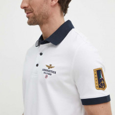 Aeronautica Militare tricou polo barbati, culoarea alb, cu imprimeu, PO1768P191