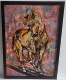 Pictura, tablou modern nou, -CAL IN GALOP NR.2- pictor roman consacrat, Animale, Ulei, Abstract