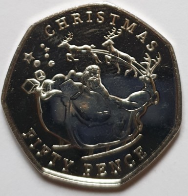 Monedă 50 pence 2020 Gibraltar, Christmas, necirculata foto
