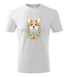 Tricou Personalizat cu Caine Corgi si Flori - Design Unic si Adorabil