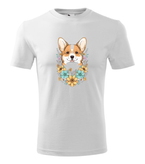 Tricou Personalizat cu Caine Corgi si Flori - Design Unic si Adorabil