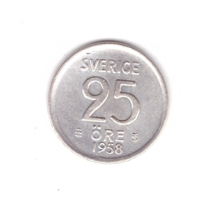 Moneda Suedia 25 ore 1958, stare foarte buna, curata