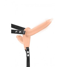 Strap-on Dublu 10 Moduri Vibratii, Silicon, USB, Natural, 15.5 cm
