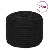 VidaXL Fr&acirc;nghie de lucru, negru, 12 mm, 25 m, poliester