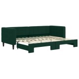 Cumpara ieftin Pat de zi cu extensie, verde inchis, 80x200 cm, catifea