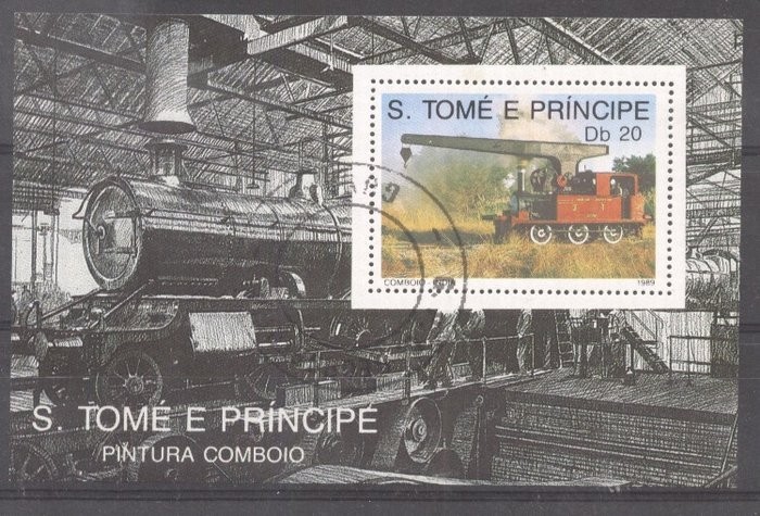 Sao Tome e Principe 1989 Trains, perf. sheet, used M.258