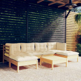 VidaXL Set mobilier grădină cu perne crem, 7 piese, lemn masiv de pin