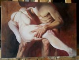 Pictura ulei pe panza, Tablou original, pictura nud cuplu, nud femeie 46x36cm