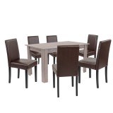 Set masa 6 scaune Leon stejar York maro piele ECO 140cm lemn masiv 120kg