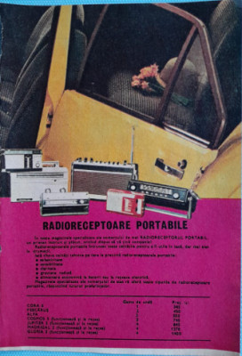 1982 Reclamă aparat radio portabile CORA ALFA GLORIA comunism 24x17 cm PESCARUS foto