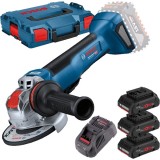 Bosch GWX 18V-10 P X-LOCK + 0615990L1R - Polizor unghiular 125 mm + Set 3 acumulatori si incarcator Li-Ion 18 V 4 Ah valiza speciala