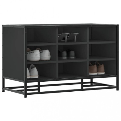 vidaXL Bancă de pantofi neagră 84x40x53,5 cm lemn și metal prelucrat 849229 foto