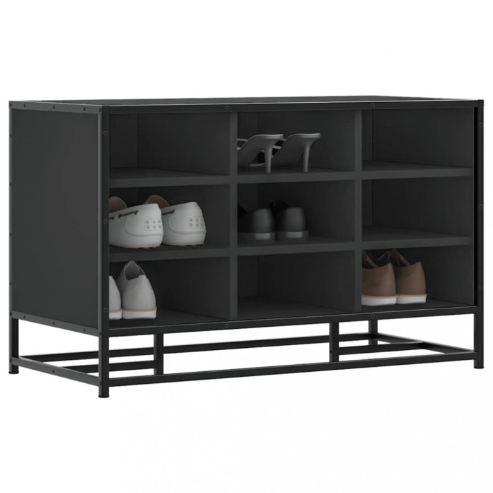 vidaXL Bancă de pantofi neagră 84x40x53,5 cm lemn și metal prelucrat 849229