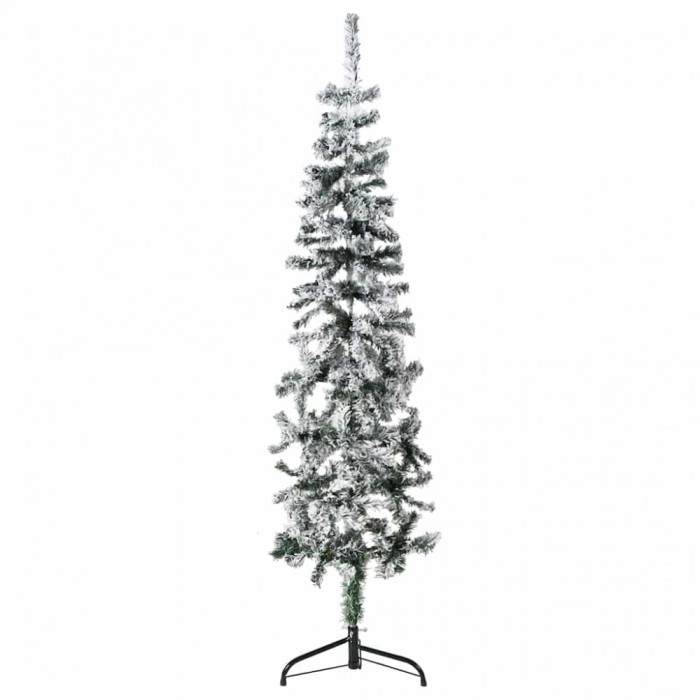 Jumătate brad de Crăciun artificial subțire, cu zăpadă, 150 cm