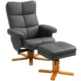 HOMCOM Fotoliu de relaxare cu taburet, Spătar &icirc;nclinabil la 145&deg;, Rotativ la 360&deg;, Piele ecologică, Gri &icirc;nchis | Aosom Romania