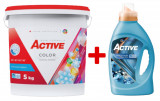 Cumpara ieftin Detergent pudra pentru rufe colorate Active, galeata 5kg, 65 spalari + Balsam de rufe Active Magic Blue, 1.5 litri, 60 spalari