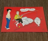 Carte Poștală Umoristică Vintage 1982 &ndash; Pescar cu Captură Mare, Ilustrație Biz