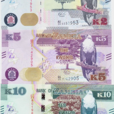 Bancnota Zambia 2, 5 si 10 Kwacha 2020 - PNew UNC ( set x3 )