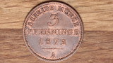 Cumpara ieftin Germania state - Prusia Prussia - 3 Pfenninge 1872 aUNC - Wilhelm I - bijuterie!, Europa
