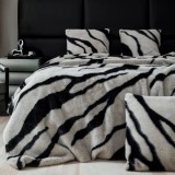 Cumpara ieftin Set de Lux Din Blana Artificiala de Nurca, Cu Fermoar, Hipoalergenic, Patura + 2 Fete de Perna, Gri/Negru - JOJ698