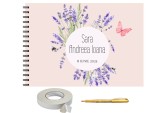 Set album foto pentru nunta, tematica Lavanda, GuestBook, pix si dubluadeziv inclus, Format A4 landscape, 25 file