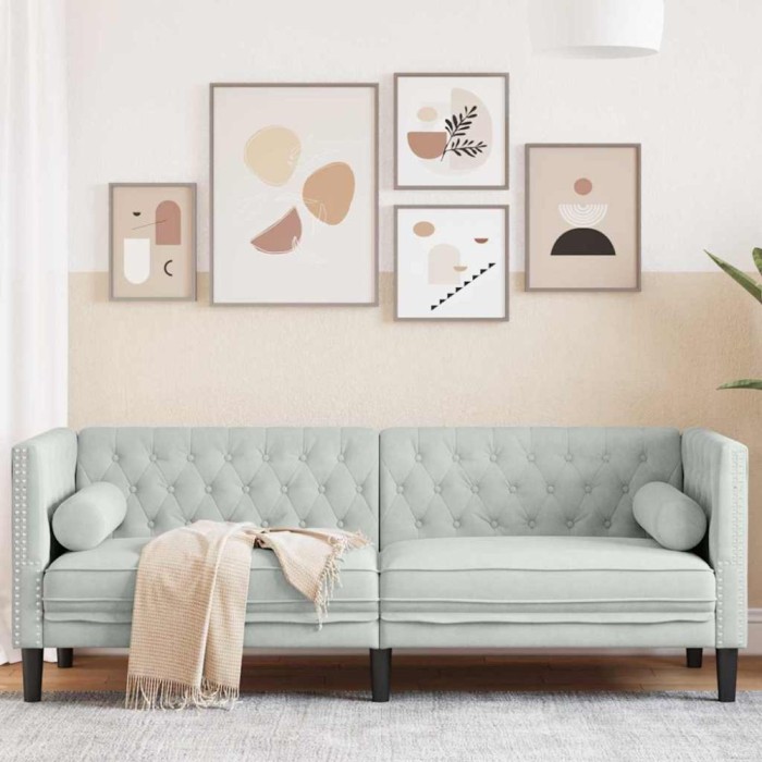 vidaXL Canapea Chesterfield Gri deschis 194 x 74.5 x 70.5 cm Catifea 42013022