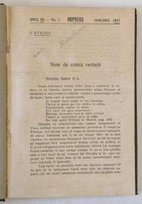 ORPHEUS , REVISTA PENTRU CULTURA CLASICA , ANUL III COMPLET , COLEGAT DE 5 NUMERE , IAN. - DEC. 1927 foto