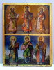 Sf. Ioan, Sf. Vasilie, Sf. Grigorie, Sf. Doroftei, Sf. Trifon si Sf. Chiril - Icoana Romanesca, semnata Atanase Zugrav, datata 1866