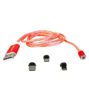 Cablu 1m 3in1 USB TYPE C iPhone Micro USB iluminat LED rosu foto