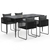 Set de servit masa pentru gradina, 5 piese, negru