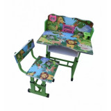 Birou cu scaun pentru copii, reglabile, cadru metalic si lemn, verde, Jungla