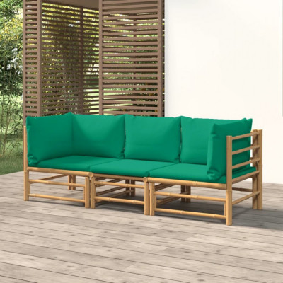 vidaXL Set mobilier de grădină cu perne verzi, 3 piese, bambus foto